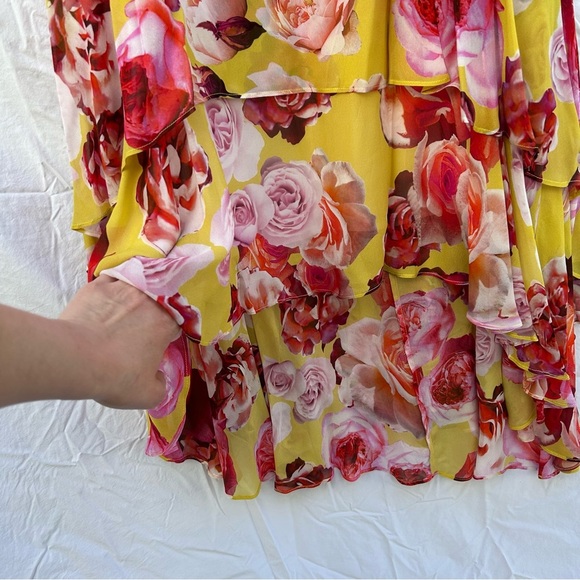 NWT Pinko Bonet High Low Ruffled Skirt Yellow and Pink Floral Size 42 - Picture 5 of 8